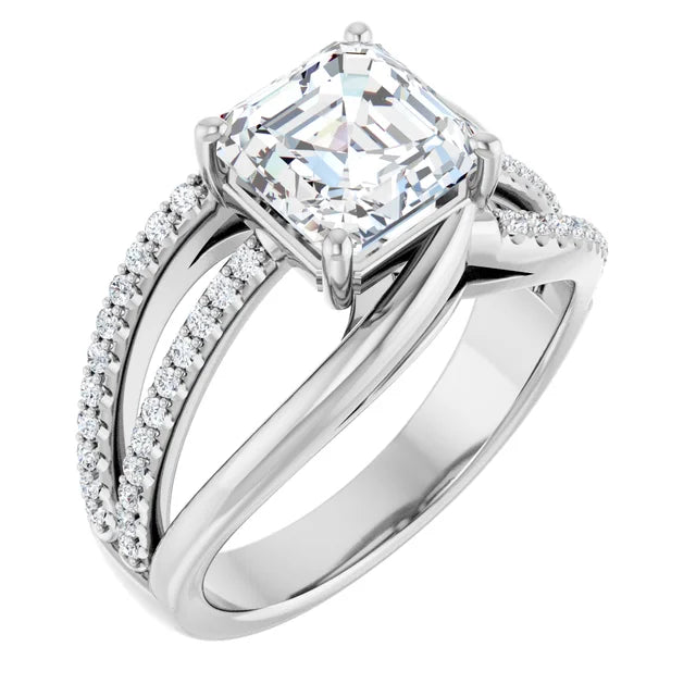 14K White Gold 2.29 CTW Asscher Split Shank Pavé Lab Grown Diamond Engagement Ring