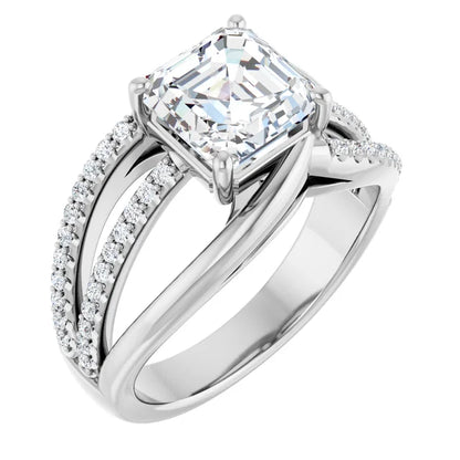 14K White Gold 2.29 CTW Asscher Split Shank Pavé Lab Grown Diamond Engagement Ring