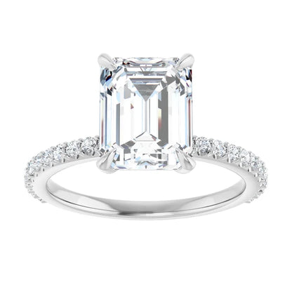 14K White Gold 2.29 CTW Emerald Hidden Halo Pavé Diamond Engagement Ring