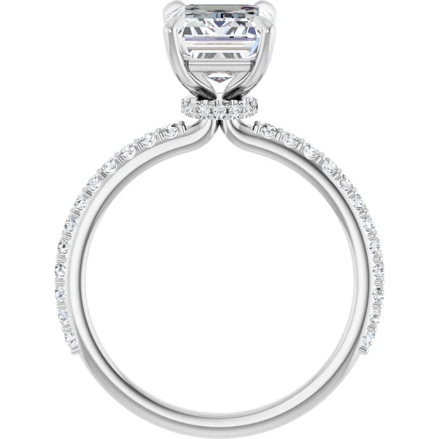 14K White Gold 2.29 CTW Emerald Hidden Halo Pavé Diamond Engagement Ring