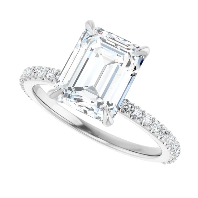 14K White Gold 2.29 CTW Emerald Hidden Halo Pavé Diamond Engagement Ring