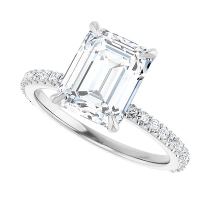 14K White Gold 2.29 CTW Emerald Hidden Halo Pavé Diamond Engagement Ring