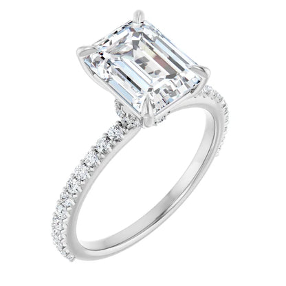 14K White Gold 2.29 CTW Emerald Hidden Halo Pavé Diamond Engagement Ring