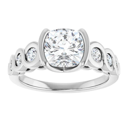 14K White Gold 2.35 CTW Cushion Cut Bezel Diamond Engagement Ring with Accents-diamondnetjewellery