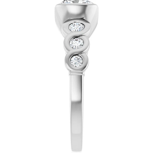 14K White Gold 2.35 CTW Cushion Cut Bezel Diamond Engagement Ring with Accents-diamondnetjewellery