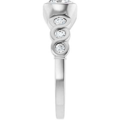 14K White Gold 2.35 CTW Cushion Cut Bezel Diamond Engagement Ring with Accents-diamondnetjewellery