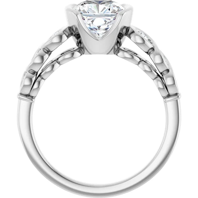14K White Gold 2.35 CTW Cushion Cut Bezel Diamond Engagement Ring with Accents-diamondnetjewellery
