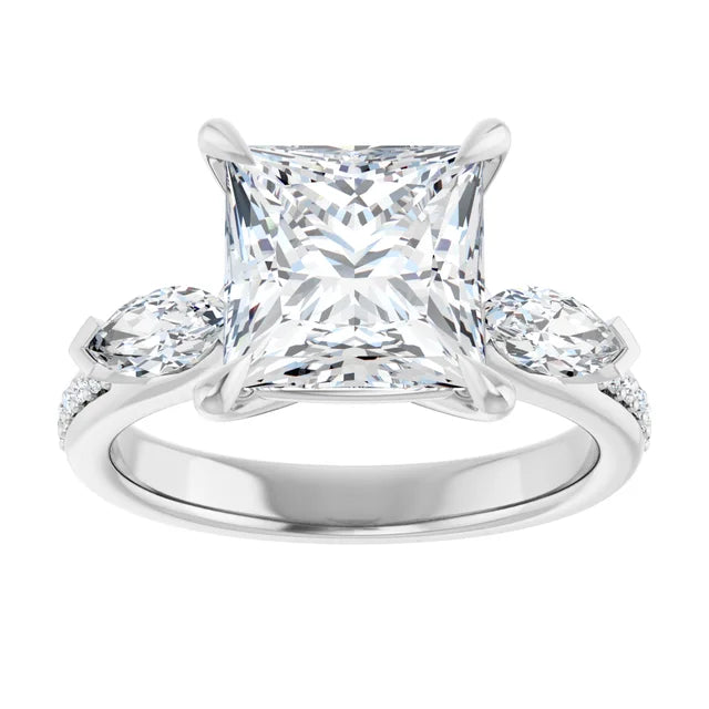 14K White Gold 2.35 CTW Princess Three Stone Lab Grown Diamond Engagement Ring-diamondnetjewellery