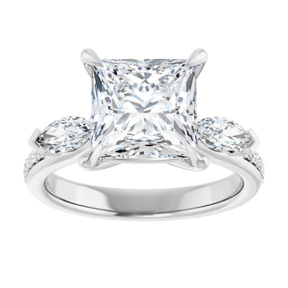 14K White Gold 2.35 CTW Princess Three Stone Lab Grown Diamond Engagement Ring-diamondnetjewellery