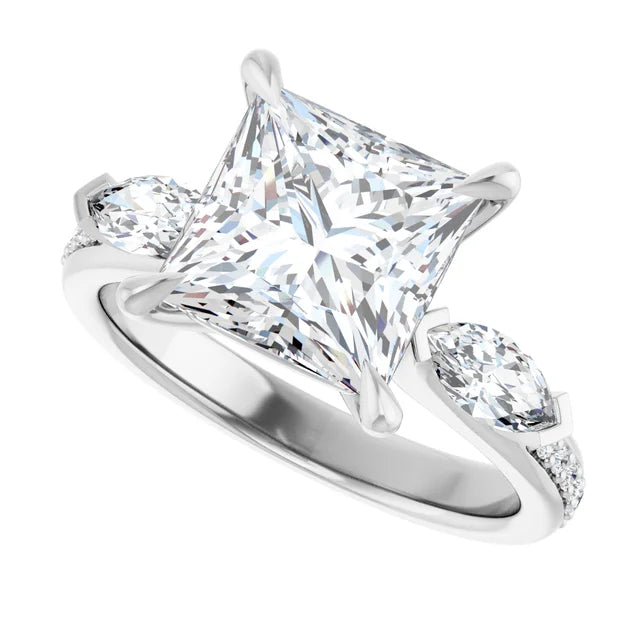 14K White Gold 2.35 CTW Princess Three Stone Lab Grown Diamond Engagement Ring-diamondnetjewellery