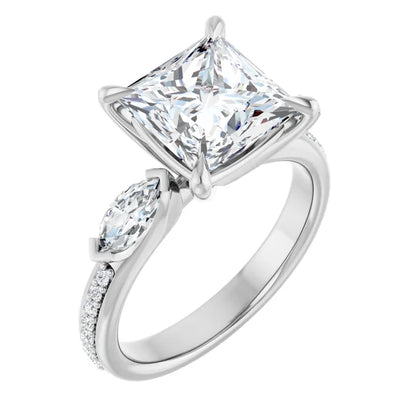 14K White Gold 2.35 CTW Princess Three Stone Lab Grown Diamond Engagement Ring-diamondnetjewellery