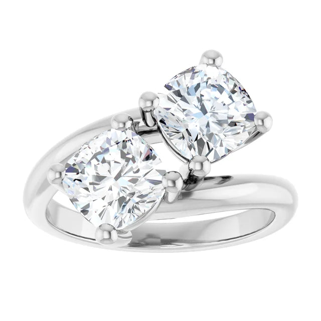 14K White Gold 2.76 CTW Cushion Toi et Moi Lab Grown Diamond Engagement Ring