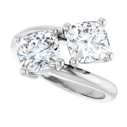 14K White Gold 2.76 CTW Cushion Toi et Moi Lab Grown Diamond Engagement Ring