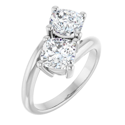 14K White Gold 2.76 CTW Cushion Toi et Moi Lab Grown Diamond Engagement Ring