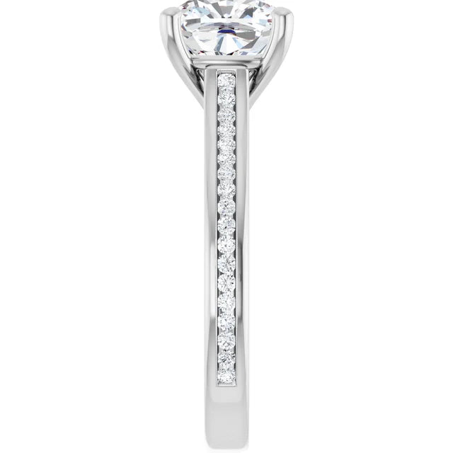 14K White Gold 2.86 CTW Cushion Solitaire Channel Cathedral Lab Grown Diamond Engagement Ring