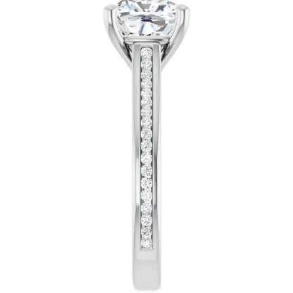 14K White Gold 2.86 CTW Cushion Solitaire Channel Cathedral Lab Grown Diamond Engagement Ring