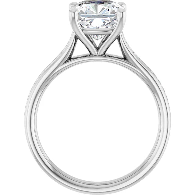 14K White Gold 2.86 CTW Cushion Solitaire Channel Cathedral Lab Grown Diamond Engagement Ring