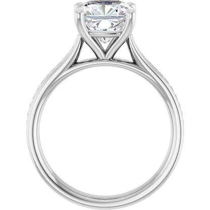 14K White Gold 2.86 CTW Cushion Solitaire Channel Cathedral Lab Grown Diamond Engagement Ring