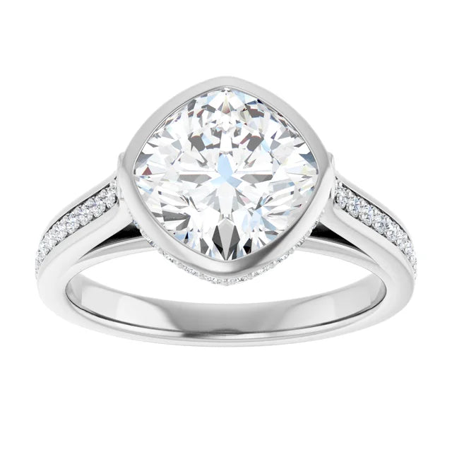 14K White Gold 3.01 CTW Cushion Bezel Pavé Lab Grown Diamond Engagement Ring