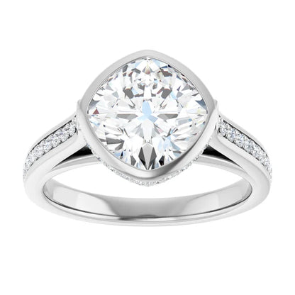 14K White Gold 3.01 CTW Cushion Bezel Pavé Lab Grown Diamond Engagement Ring