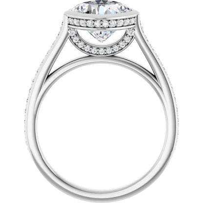 14K White Gold 3.01 CTW Cushion Bezel Pavé Lab Grown Diamond Engagement Ring