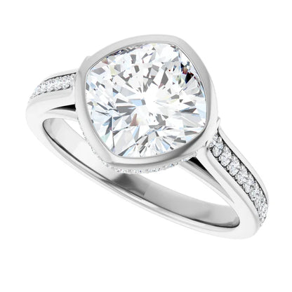 14K White Gold 3.01 CTW Cushion Bezel Pavé Lab Grown Diamond Engagement Ring