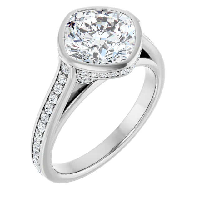 14K White Gold 3.01 CTW Cushion Bezel Pavé Lab Grown Diamond Engagement Ring
