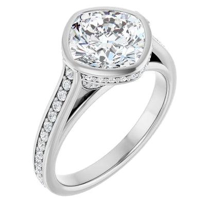 14K White Gold 3.01 CTW Cushion Bezel Pavé Lab Grown Diamond Engagement Ring