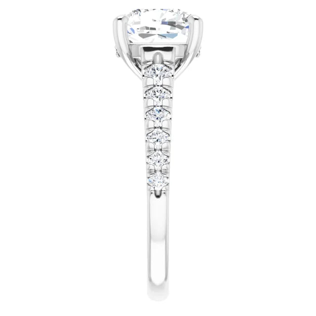 14K White Gold 3.06 CTW Cushion Solitaire Pavé Lab Grown Diamond Engagement Ring