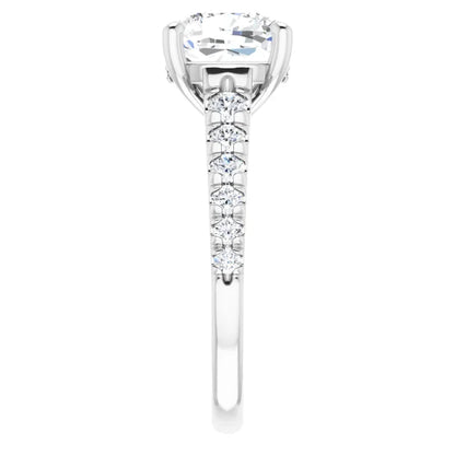 14K White Gold 3.06 CTW Cushion Solitaire Pavé Lab Grown Diamond Engagement Ring