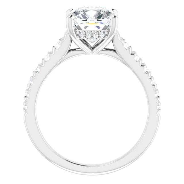 14K White Gold 3.06 CTW Cushion Solitaire Pavé Lab Grown Diamond Engagement Ring