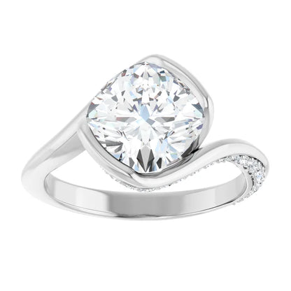 14K White Gold 3.30 CTW Cushion Half Bezel Bypass Pavé Lab Grown Diamond Engagement Ring