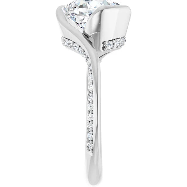 14K White Gold 3.30 CTW Cushion Half Bezel Bypass Pavé Lab Grown Diamond Engagement Ring