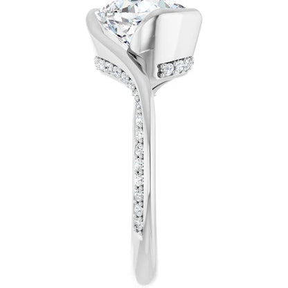 14K White Gold 3.30 CTW Cushion Half Bezel Bypass Pavé Lab Grown Diamond Engagement Ring