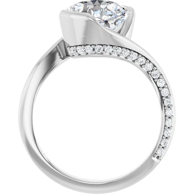 14K White Gold 3.30 CTW Cushion Half Bezel Bypass Pavé Lab Grown Diamond Engagement Ring