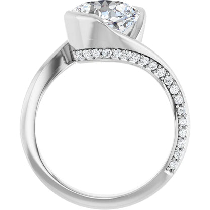 14K White Gold 3.30 CTW Cushion Half Bezel Bypass Pavé Lab Grown Diamond Engagement Ring