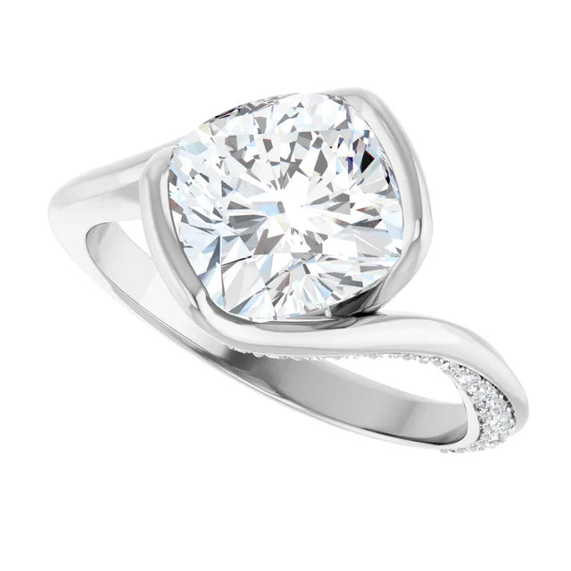 14K White Gold 3.30 CTW Cushion Half Bezel Bypass Pavé Lab Grown Diamond Engagement Ring