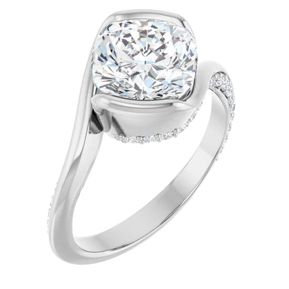 14K White Gold 3.30 CTW Cushion Half Bezel Bypass Pavé Lab Grown Diamond Engagement Ring