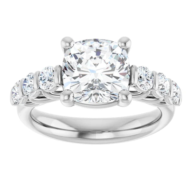 14K White Gold 3.43 CTW Cushion Three Stone Lab Grown Diamond Engagement Ring