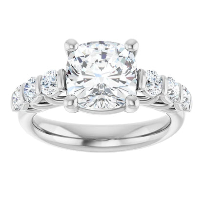 14K White Gold 3.43 CTW Cushion Three Stone Lab Grown Diamond Engagement Ring