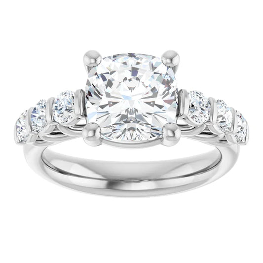 14K White Gold 3.43 CTW Cushion Three Stone Lab Grown Diamond Engagement Ring