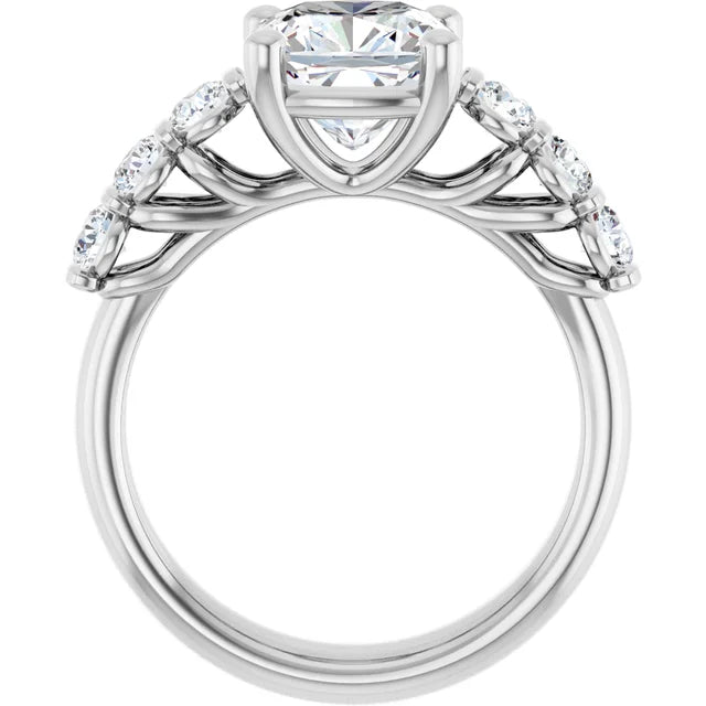 14K White Gold 3.43 CTW Cushion Three Stone Lab Grown Diamond Engagement Ring