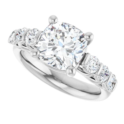 14K White Gold 3.43 CTW Cushion Three Stone Lab Grown Diamond Engagement Ring