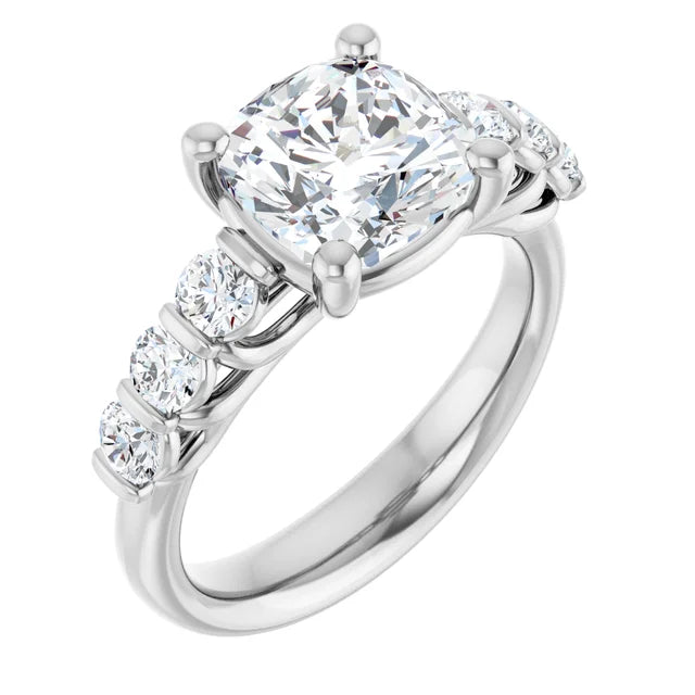 14K White Gold 3.43 CTW Cushion Three Stone Lab Grown Diamond Engagement Ring