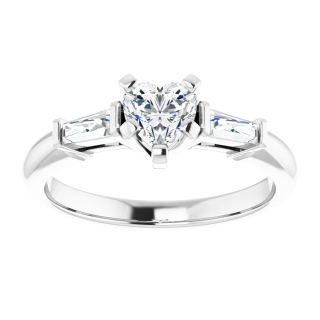 14K White Gold 3/4 CTW Heart & Baguette Three-Stone Diamond Engagement Ring