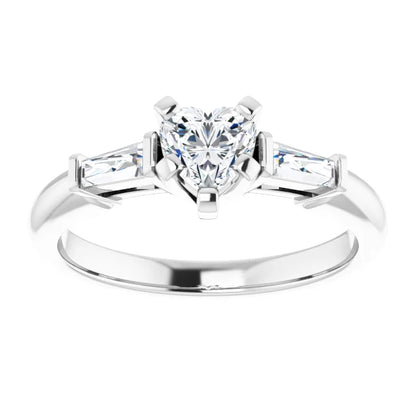 14K White Gold 3/4 CTW Heart & Baguette Three-Stone Diamond Engagement Ring