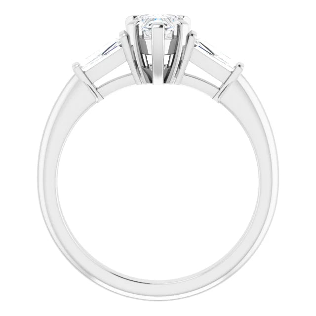 14K White Gold 3/4 CTW Heart & Baguette Three-Stone Diamond Engagement Ring