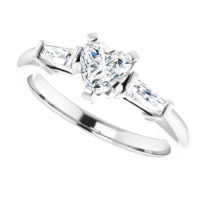 14K White Gold 3/4 CTW Heart & Baguette Three-Stone Diamond Engagement Ring