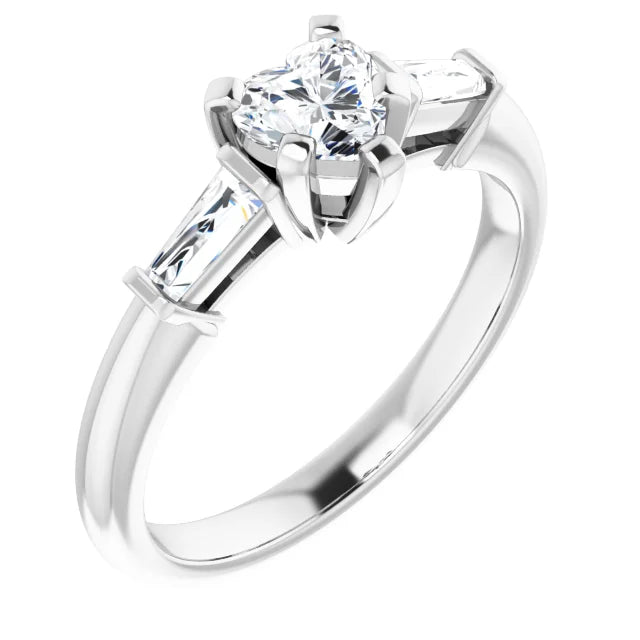 14K White Gold 3/4 CTW Heart & Baguette Three-Stone Diamond Engagement Ring