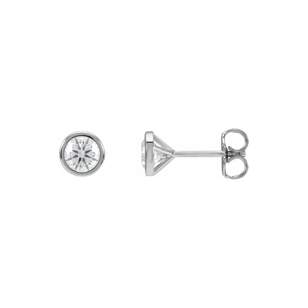 14K White Gold 3/4 CTW Round Bezel-Set Diamond Stud Earrings